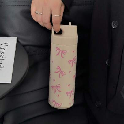 1pc 550ml/18.6oz Bow Heart Series Water Bottle, With Straw Cup, Original Double-Layer Stainless Steel Bottle, Keeps Drink Hot Cold, Travel And Outdoo | SHEIN