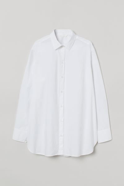 Straight-cut shirt in an airy, woven cotton fabric. Collar, buttons at front, gently dropped shou... | H&M (US + CA)