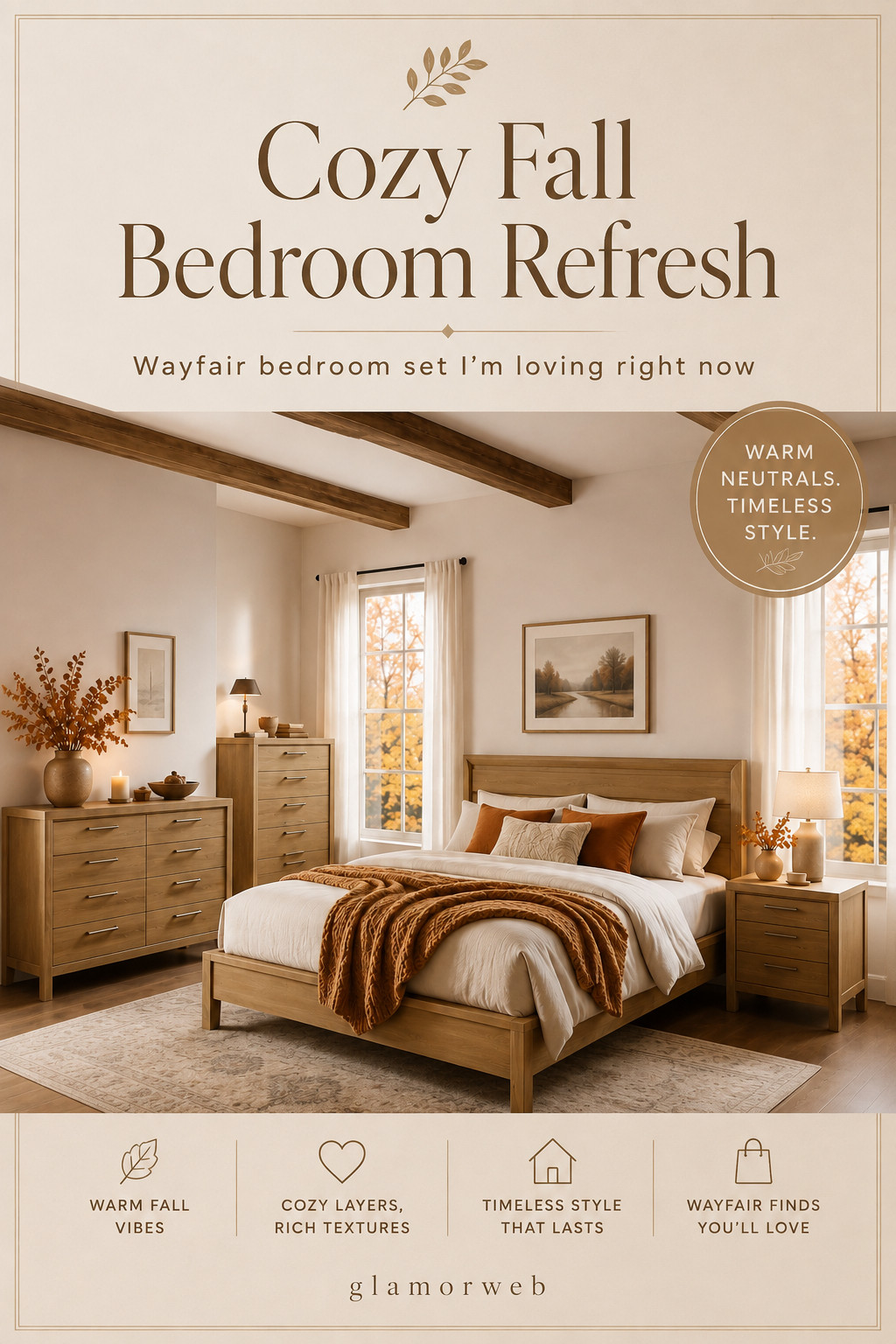 I found the best Wayfair bedroom sets for a cozy fall bedroom refresh 🍂 From warm natural wood and rich walnut finishes to soft upholstered beds and clean modern styles, these finds make the whole room feel instantly more elevated and put together. Add creamy bedding, rust and camel pillows, chunky knit throws, warm lighting, and a few subtle fall branches for that cozy seasonal look without going overboard. Even better, so many of these are part of the Labor Day deals, making now such a good time to finally refresh the bedroom for fall.

#WayfairFinds #WayfairSale #WayfairLaborDaySale #LaborDayDeals #LaborDaySale #FallBedroom #FallBedroomRefresh #BedroomInspo #BedroomSets #BedroomFurniture #CozyBedroom #ModernBedroom #NeutralBedroom #WarmNeutralHome #FallHomeDecor #MinimalFallDecor #AutumnBedroom #CozyHome #HomeRefresh #WayfairDeals #LTKHome #LTKFinds #HomeInspo #FallHome #CozyFallHome #BedroomDecor 

 #LTKSeasonal #LTKHome #LTKSaleAlert
