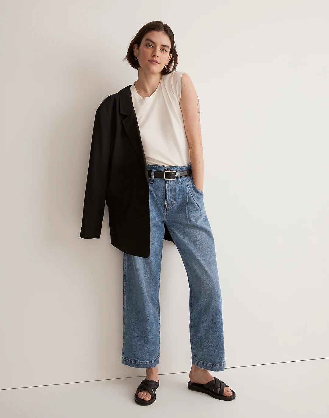 The Perfect Vintage Wide-Leg Crop Jean in Birchford Wash: Pleated Edition | Madewell