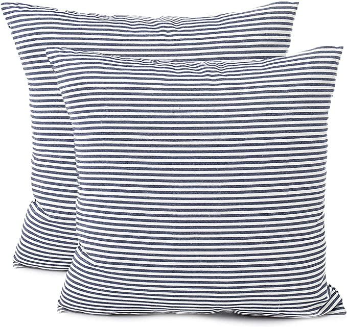 Throw Pillow Covers 20x20 - Decorative Pillows for Couch Set of 2 Rustic Linen Striped Lumbar Cus... | Amazon (US)