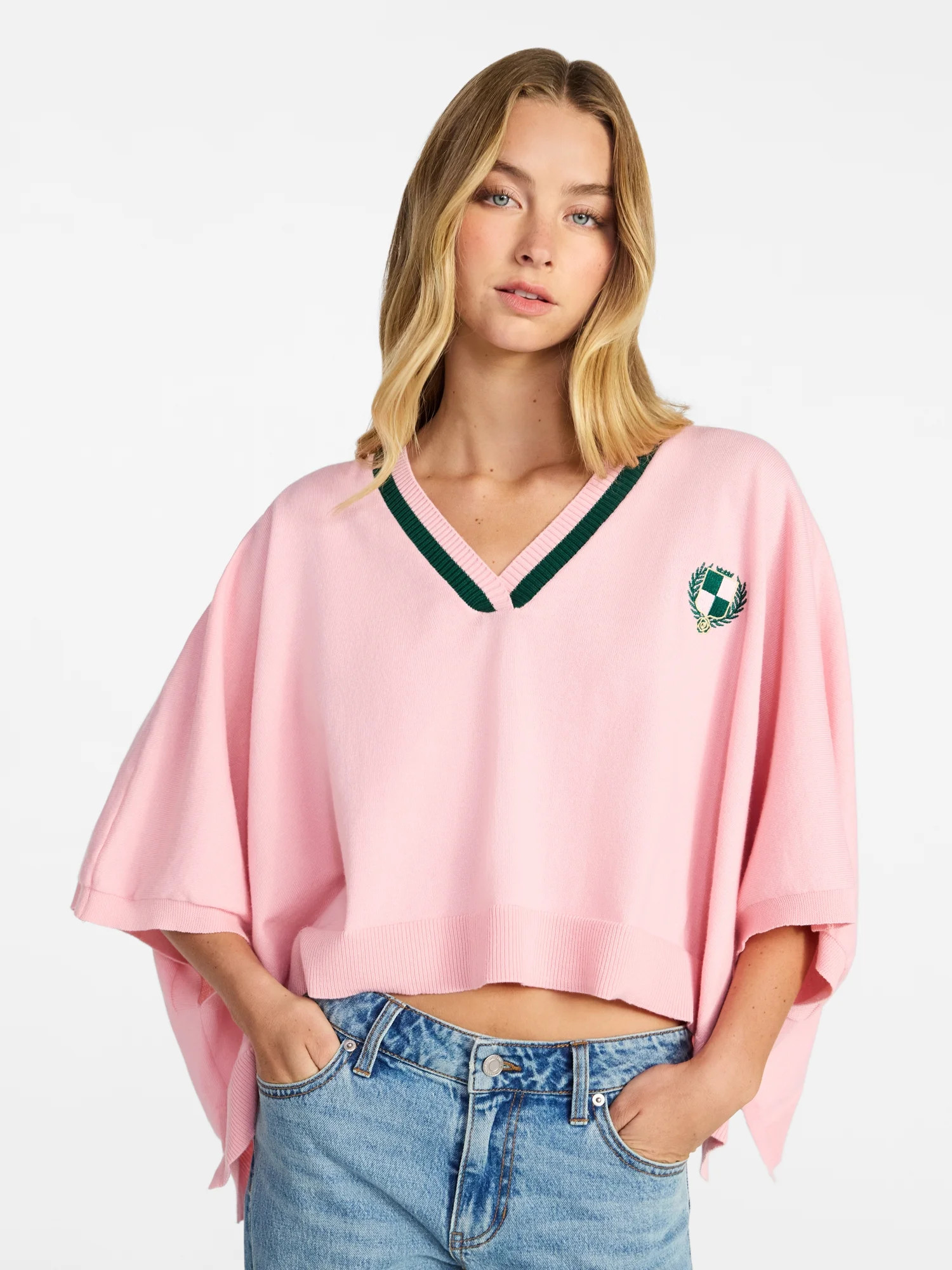 No Boundaries Varsity Cropped Sweater, Lightweight, Women's S-3XL | Walmart (US)