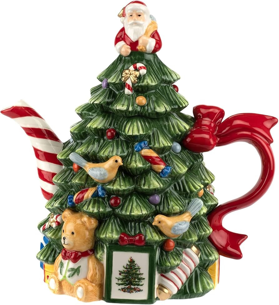 Spode Christmas Tree Figural Teapot - Festive 27 oz Christmas Teapot with Mistletoe Accents, Pepp... | Amazon (US)