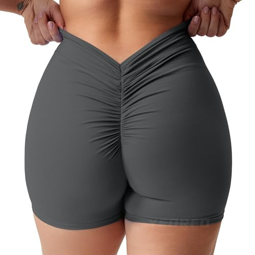 YEOREO Daze Workout Shorts Womens Scrunch Butt Gym Shorts for Women V Back Booty Butt Lifting Biker Compression Spandex Yoga Shorts Grey Small | Amazon (US)