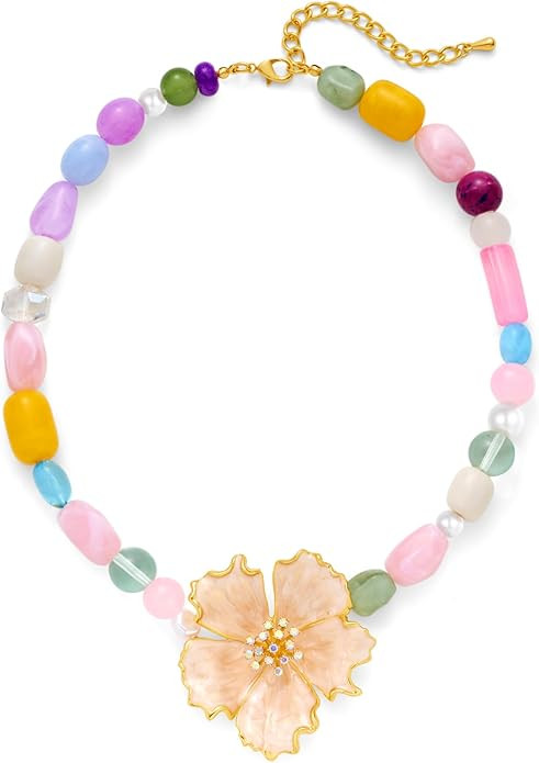Chunky Big Flower Necklaces for Women Trendy Boho Multicolor Resin Acrylic Beaded Necklace Adjust... | Amazon (US)