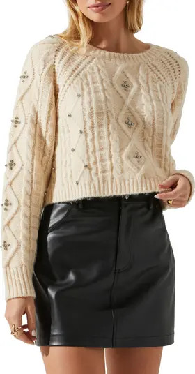 Madison Rhinestone Cable Stitch Crop Sweater | Nordstrom