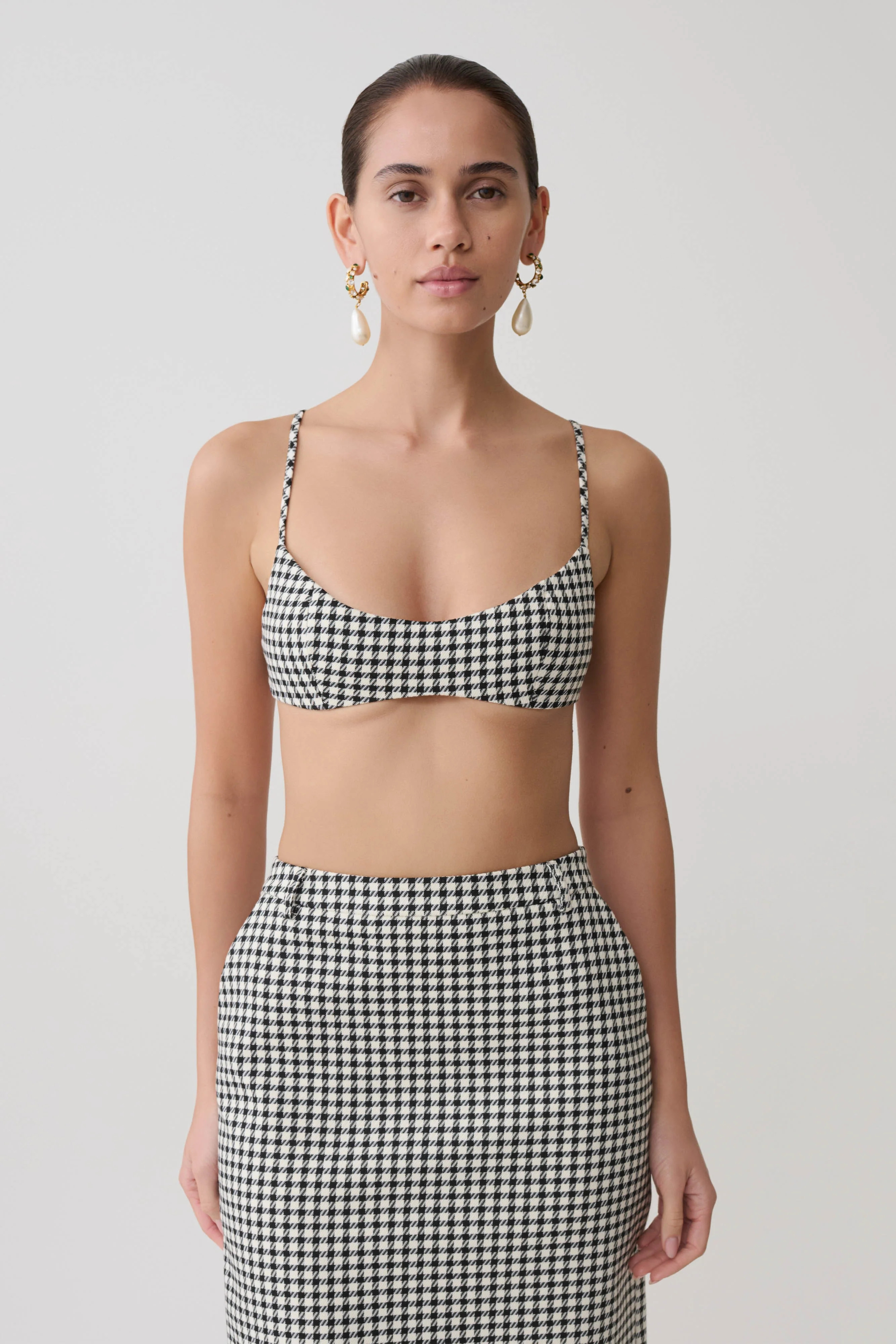 Amelie Tweed Bralette - Houndstooth | Meshki UK