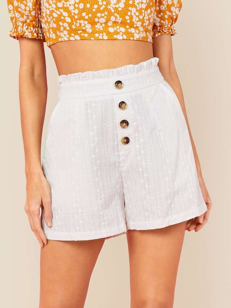 Paperbag Waist Button Front Schiffy Shorts | SHEIN