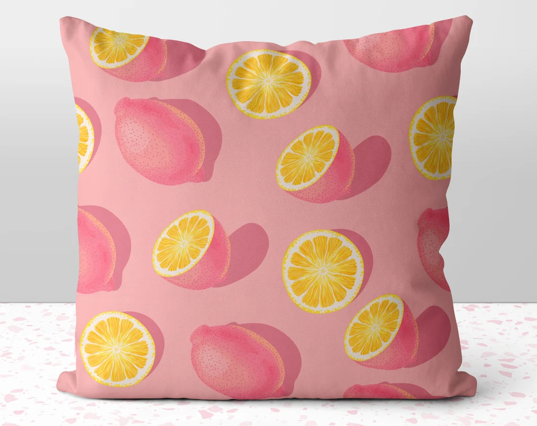 Pink Lemons of Summer Pillow Throw Cover with Insert | Etsy (US)