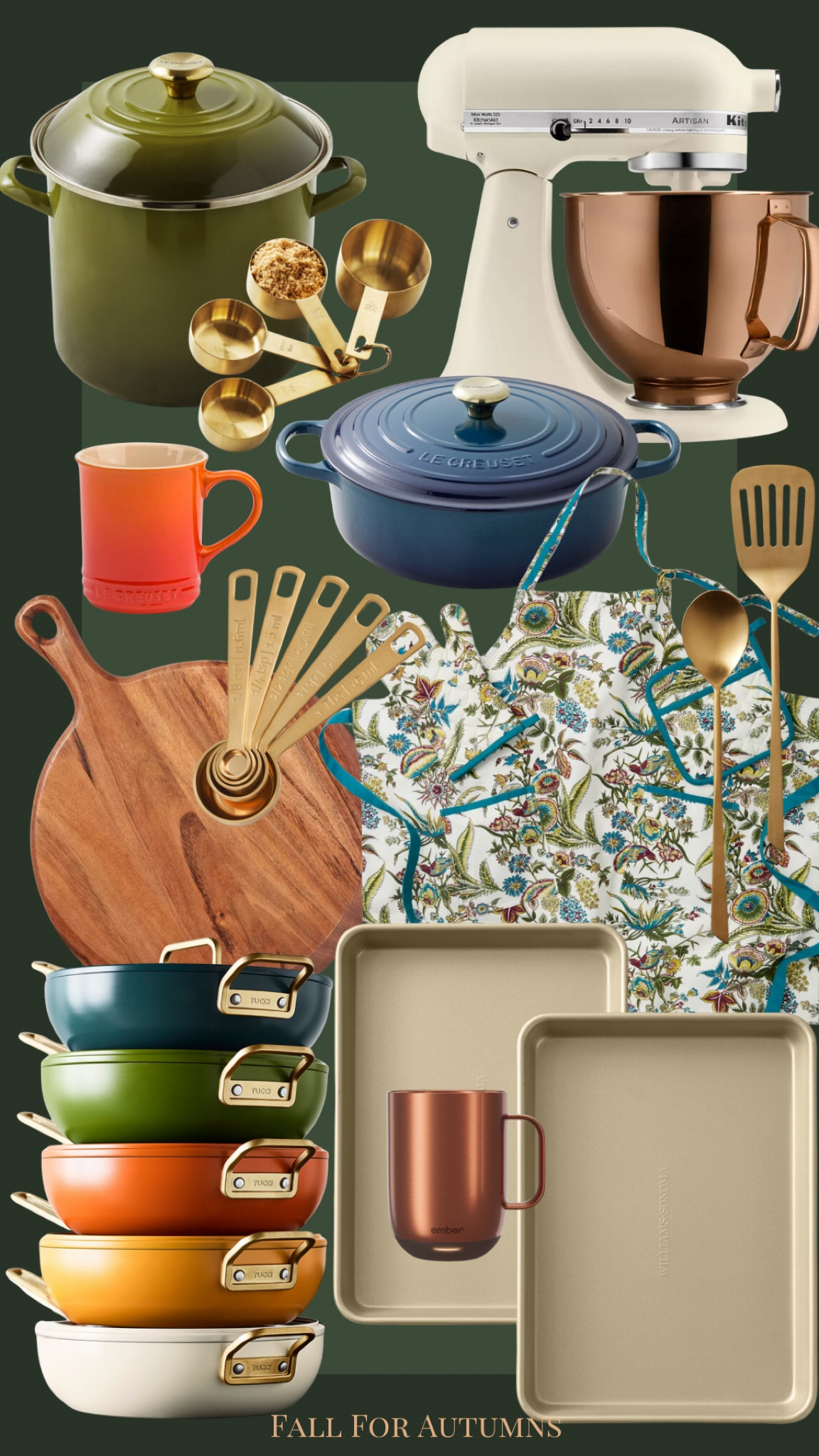 Kitchen gifts for autumns, hostess, cooking, baking, William Sonoma, Le Creuset, gifts for her, pans, target, kitchen aid, crate and barrel, spatula, gold, utensils, apron 

#LTKGiftGuide #LTKHome #LTKParties