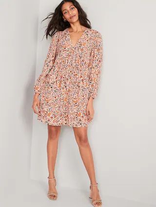 Puff-Sleeve Floral Mini Swing Dress for Women | Old Navy (US)