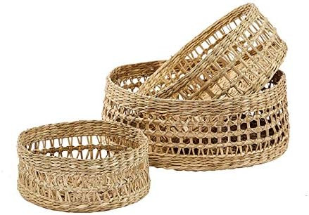 Artera Round Handwoven 3 Piece Wicker Baskets, Wall Basket Decor, Lamp Shade, Seagrass Decorative... | Amazon (US)