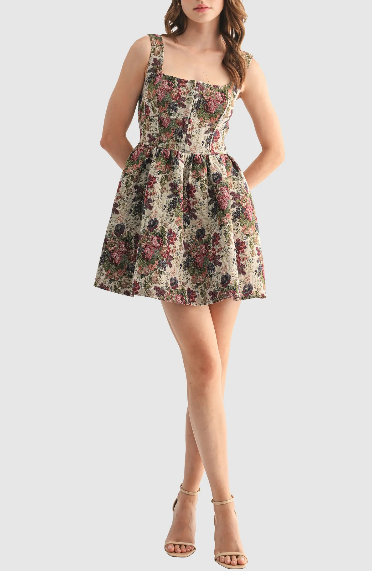 Lush Corset Tapestry Jacquard Fit & Flare Minidress | Nordstromrack | Nordstrom Rack