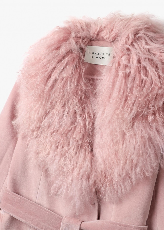 Penny 70’s Dusty Pink Mongolian Lambswool Long-Line Coat | Daniel Footwear (UK)