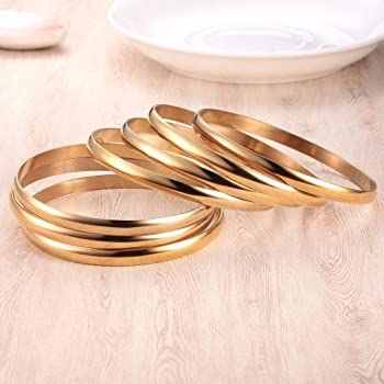 Castillna 14K Gold Plated Gold Bangle Bracelets for Women Christmas Birthday Gifts, Set of 7 Piec... | Amazon (US)
