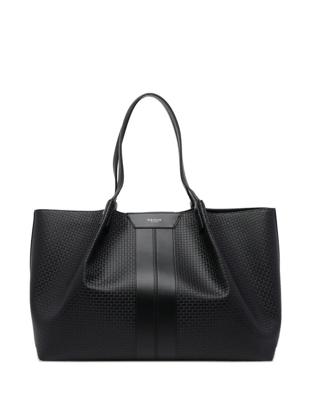 Serapian textured leather trim shoulder bag - Black | Farfetch Global