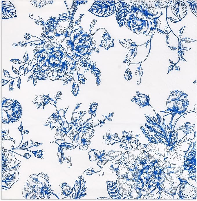 120 Floral Cocktail Beverage Napkins Blue & White Disposable Paper Spring Flowers Dessert Napkin ... | Amazon (US)