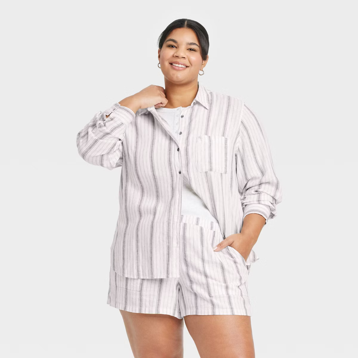 Women's Long Sleeve Collared Linen Button-Down Shirt - Universal Thread™ Blue XXL | Target