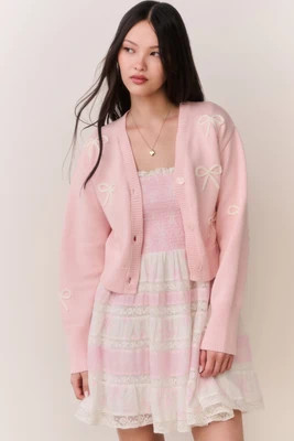 Francette Cotton Bow Embroidered Cardigan PETAL MERINGUE / L | LoveShackFancy