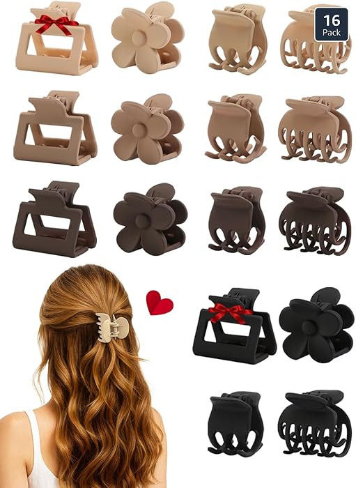 16 PCS Small Hair Clips for Women & Girls, Durable Matte Claw Clips for Thin Hair, Strong Hold No... | Amazon (US)