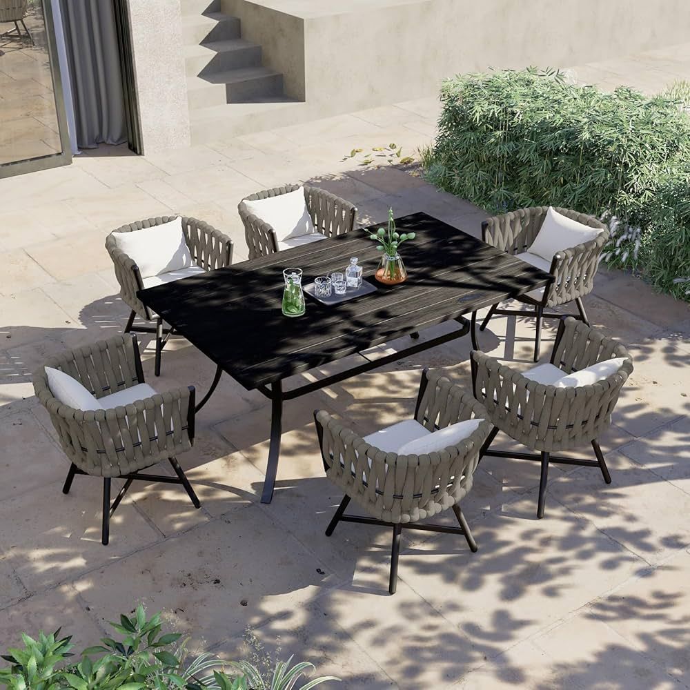 Grand patio 7-Piece Outdoor Dining Set for 6, Patio Dining Furniture Set for 6 Swivel Rope Wicker... | Amazon (US)