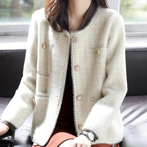 Jeonseon - Round Neck Tweed Button-Up Jacket | YesStyle Global