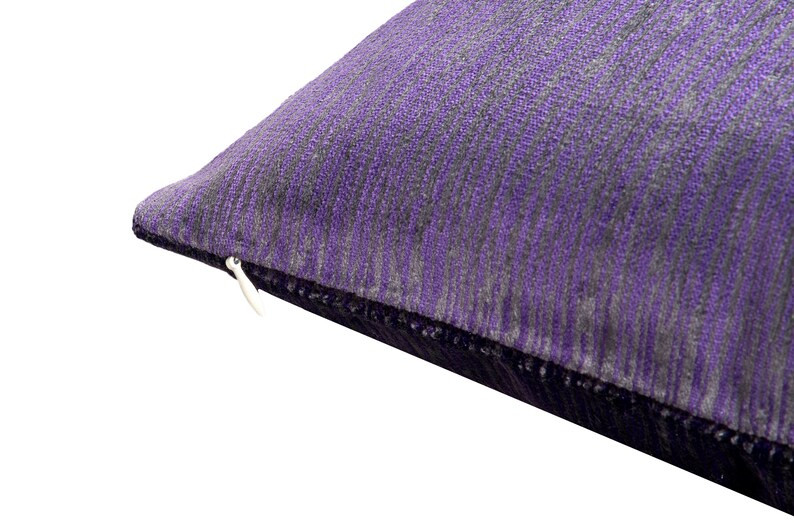 Exclusive Velvet Cushion Cover Purple Lumbar Decor Striped Pillow Cotton Silk Zippered Bohemian E... | Etsy (US)