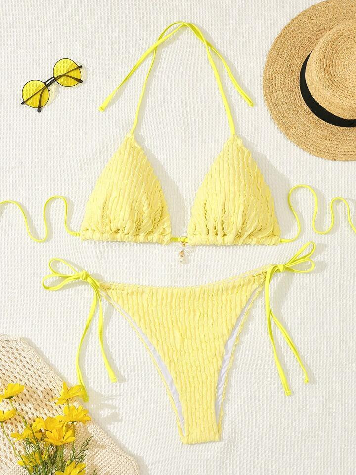 SHEIN Swim Curve Summer Beach Plus Size Women Solid Color Simple Bikini Set | SHEIN USA | SHEIN