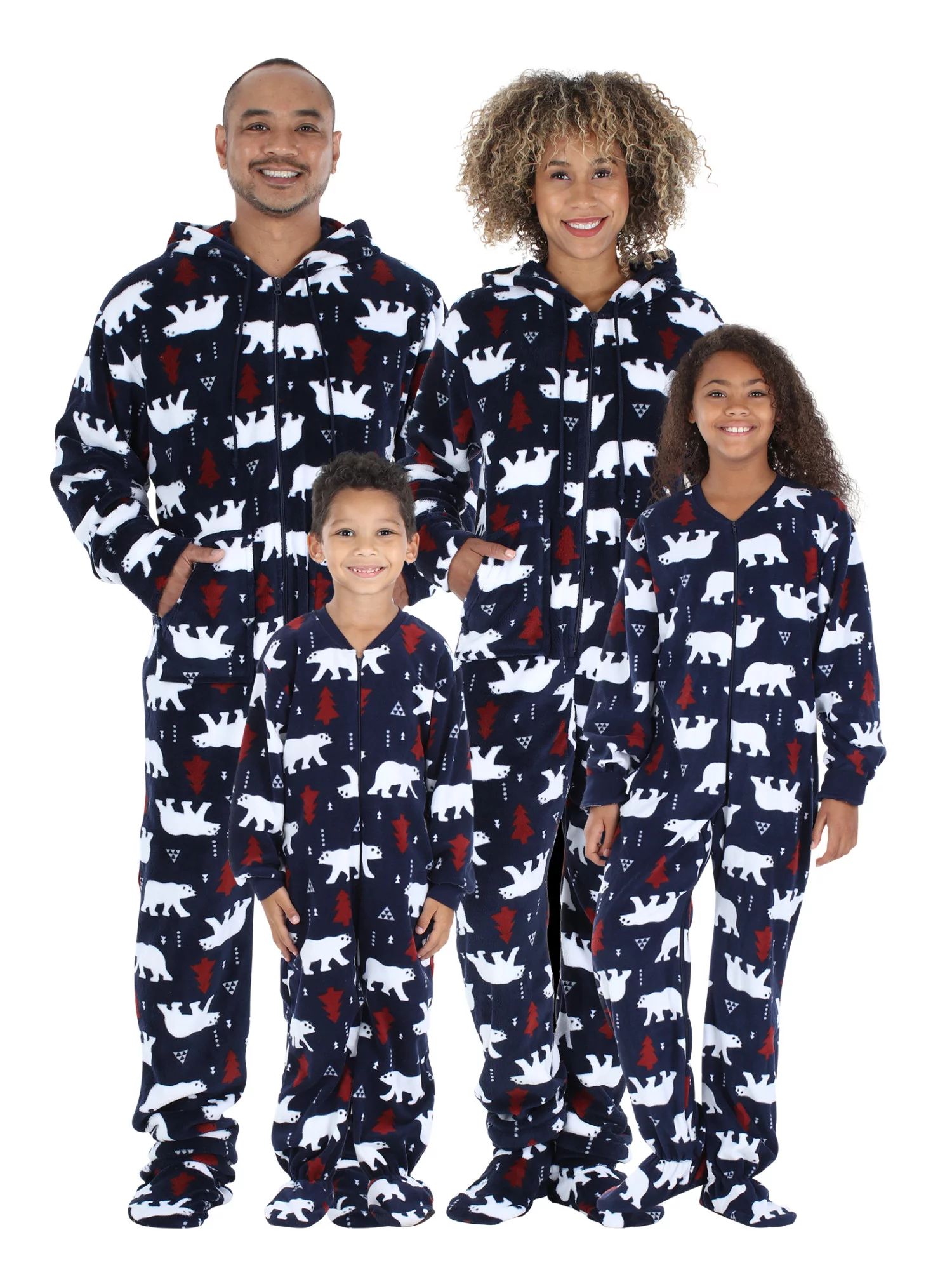 SleepytimePjs Family Matching Fleece Navy Bear Onesie Hooded Footed Pajama - Walmart.com | Walmart (US)