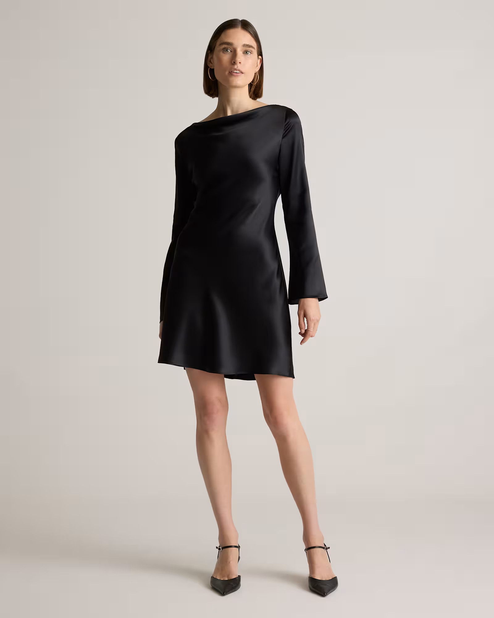 100% Washable Silk Long Sleeve Mini Dress  in Black | Quince