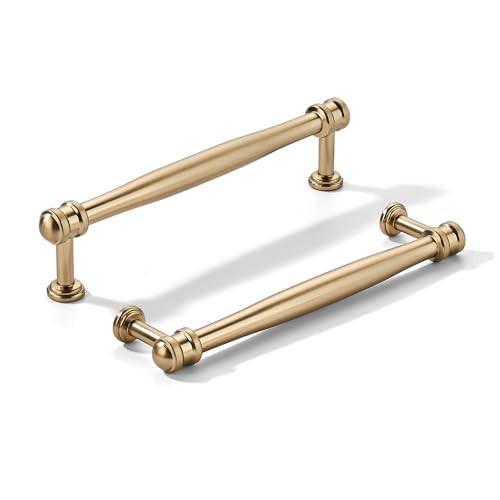 khtumeware 10 Pack 5inch(128mm) Hole Center Brushed Brass Cabinet pulls Satin Brass Solid Heavy-Duty Tradition Kitchen Cabinet Handle Cabinet Hardware for Dressing Table Bathroom Pull | Amazon (US)