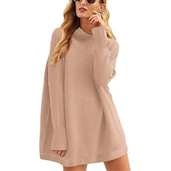 ANRABESS Women Casual Turtleneck Batwing Sleeve Slouchy Oversized Ribbed Knit Tunic Sweaters Pullove | Amazon (US)