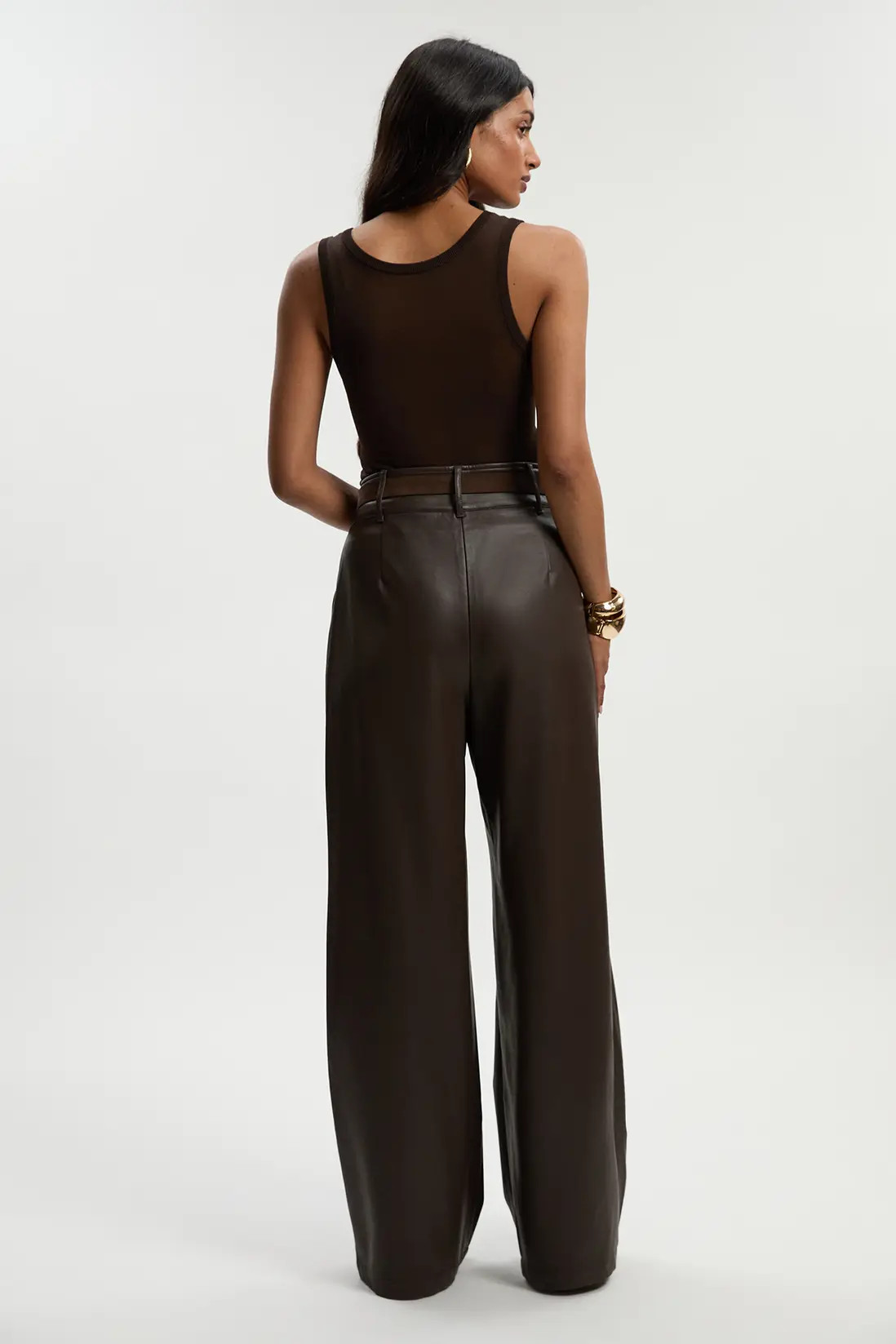 Faux Leather High Waisted Wide Leg Trousers | Karen Millen