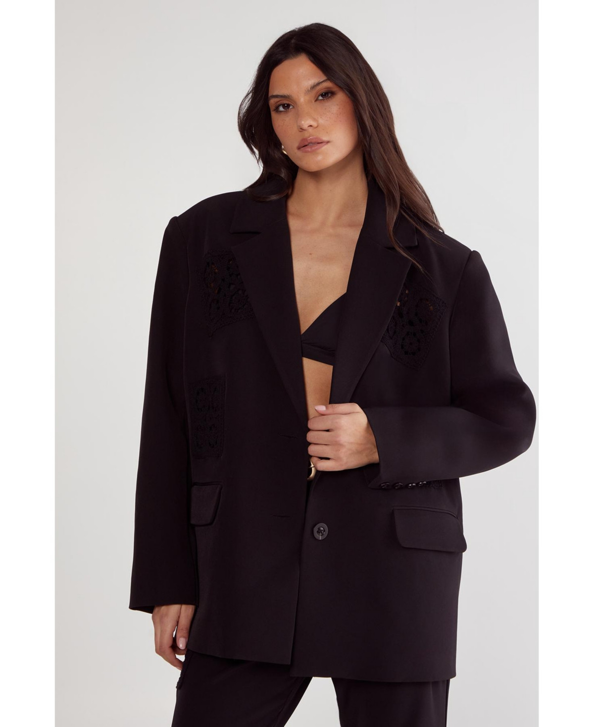 Nasty Gal Women's Tailored Crochet Insert Oversized Blazer - Black | Macy's