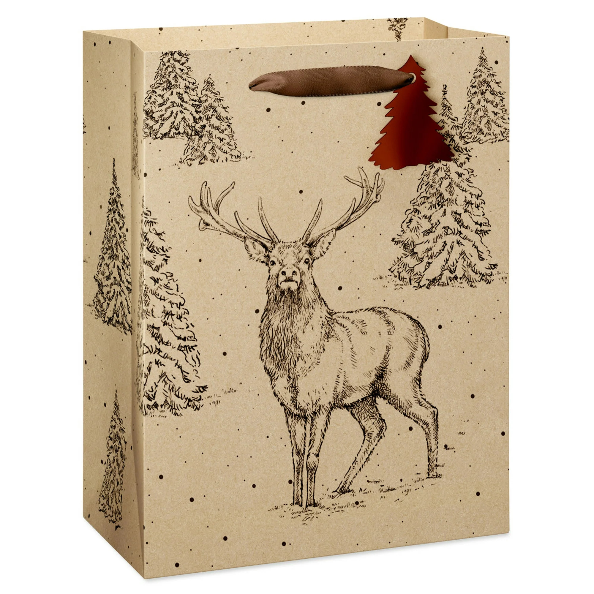 Medium Beige and Black Reindeer Kraft Christmas Paper Gift Bag, 7.5" x 4.5" x 9.87", by Holiday T... | Walmart (US)