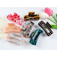 Medium Rectangle Acetate Cellulose Floral Hair Claw/ Strong Hold Clip For Fine Hair/Hair Gift Her/Ha | Etsy (US)