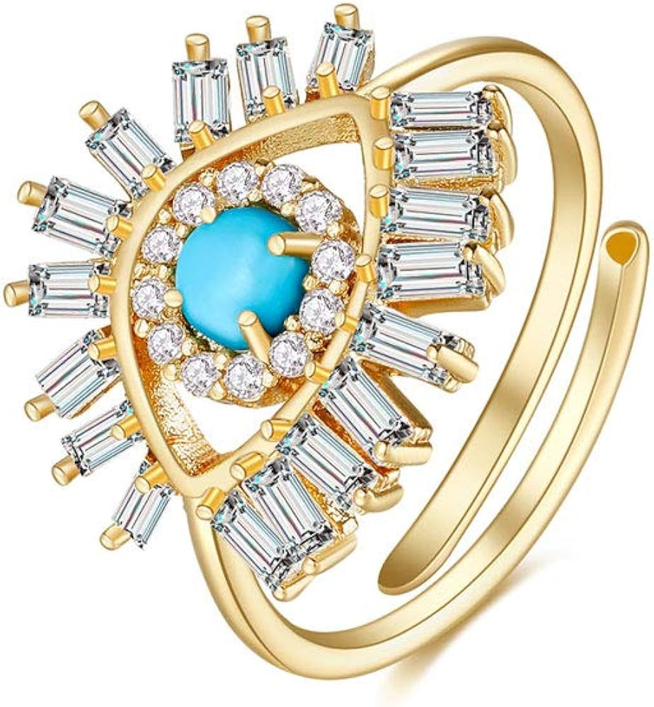 Obidos Evil Eye Rings for Women 14K Gold Plated Adjustable Cubic Zirconia Evil Eye Signet Ring Mo... | Amazon (US)