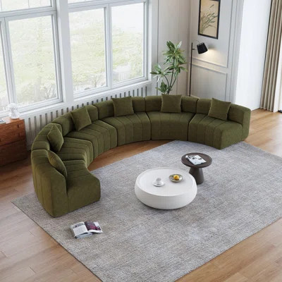 Boneless Chenille curved sectional sofa with 6 pillows,Curved Symmetrical Modular Semi Circular Sofa Sectional for bedroom, living room, office for le | Wayfair North America