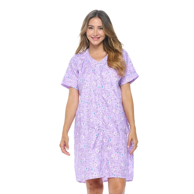 Casual Nights Women's Snap front House Dress Short Sleeve Woven Duster Housecoat Lounger Sleep Dr... | Walmart (US)