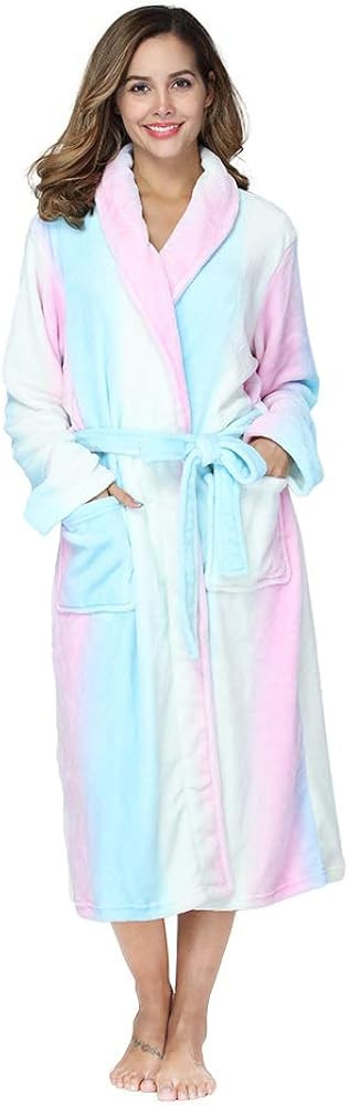 RONGTAI Womens Bathrobe Ladies Fleece Plush Warm Long Robes | Amazon (US)