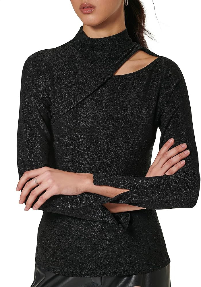 DKNY Women's Mock Neck Cutout Detail Knit Top | Amazon (US)