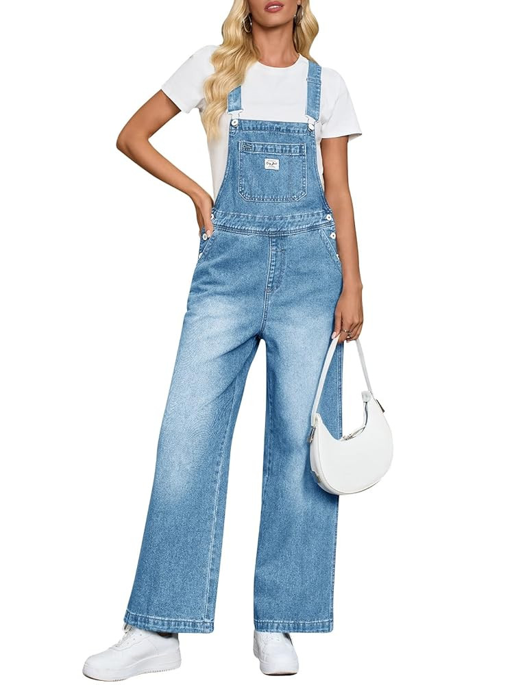 Cicy Bell Women's Denim Bib Overalls Casual Adjustable Strap Wide Leg Jean Jumpsuits Loose Fit Lo... | Amazon (US)