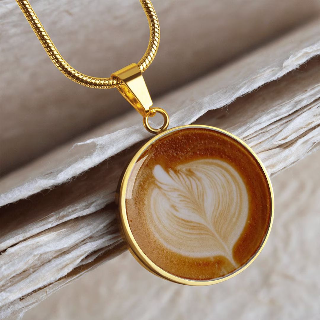 Coffee Lover Latte Gift, Personalized Art Pendant, Round Art Necklace, Statement Pendant, Engrave... | Etsy (US)