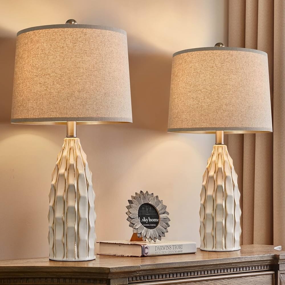 USumkky 23.75 inch Modern Ceramic Lamps Set of 2 for Living Room Study Room Office Dorm Farmhouse... | Amazon (US)