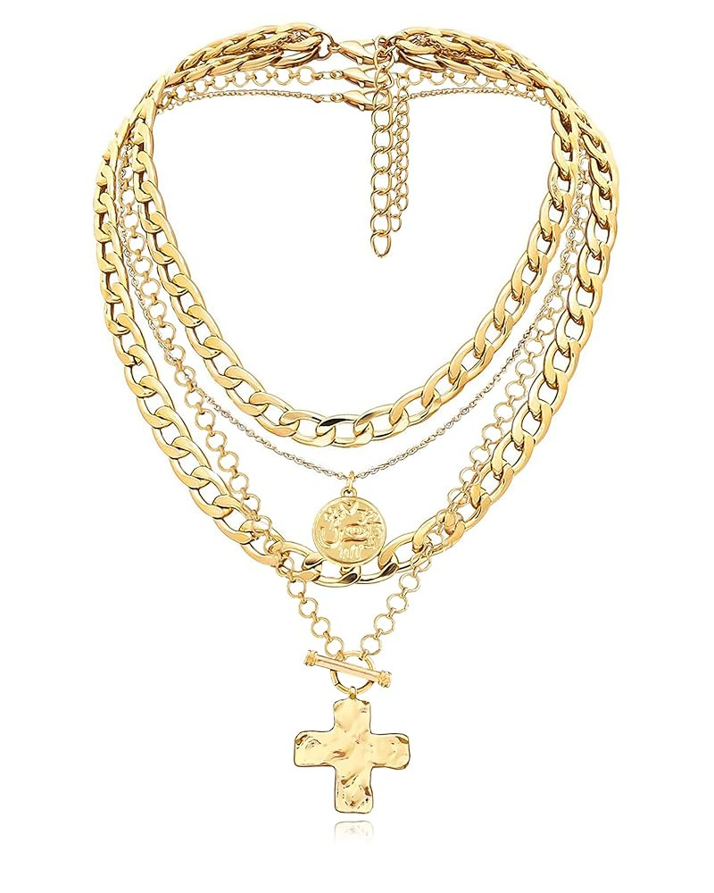 MJartoria Layered Necklaces for Women Trendy Retro Coin and Cross Pendant Necklace Dainty Chunky ... | Amazon (US)