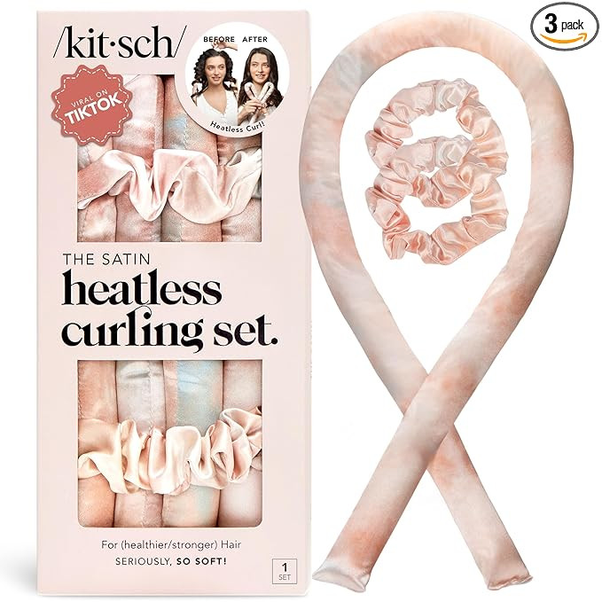 Kitsch Satin Heatless Curling Set – Heatless Curls Overnight with 34" Hair Curler & 2 Satin Scr... | Amazon (US)