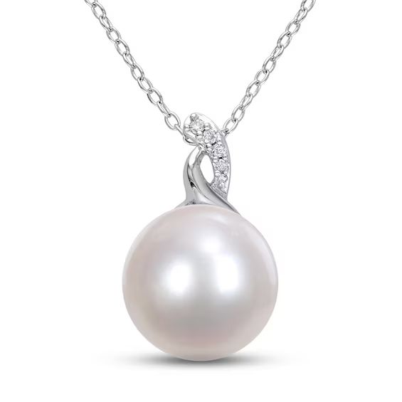 Cultured Pearl & Diamond Necklace Sterling Silver 18" | Kay Jewelers