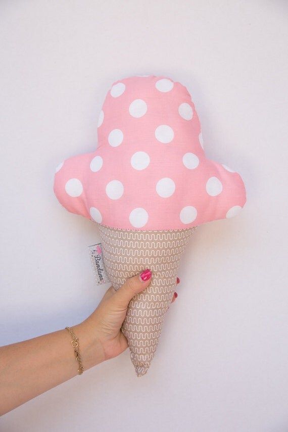 Pink Ice Cream Cone Soft Pillow with White Polka Dots, Girl's Nursery Decoration, Baby Crib Decor, B | Etsy (US)