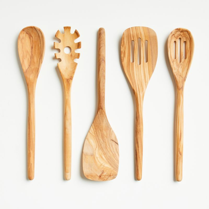 Moreno Olivewood Utensils, Set of 5 + Reviews | Crate & Barrel | Crate & Barrel