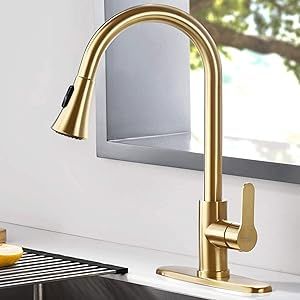 AMAZING FORCE Gold Kitchen Faucet Modern Pull Out Kitchen Faucets Stainless Steel Single Handle Kitc | Amazon (US)